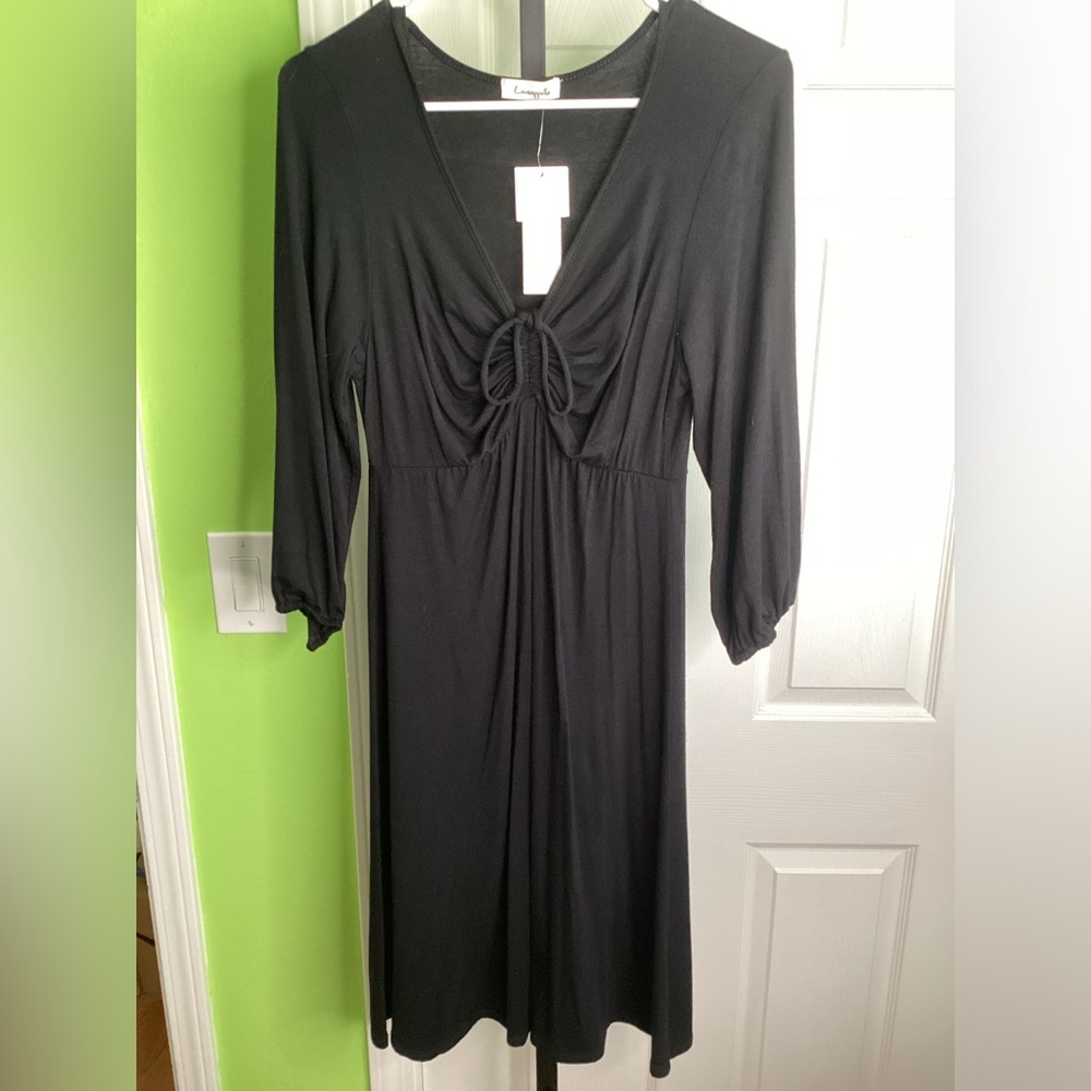 Loveappella Black Tie Front V-Neck Dress, size Medium, NWT